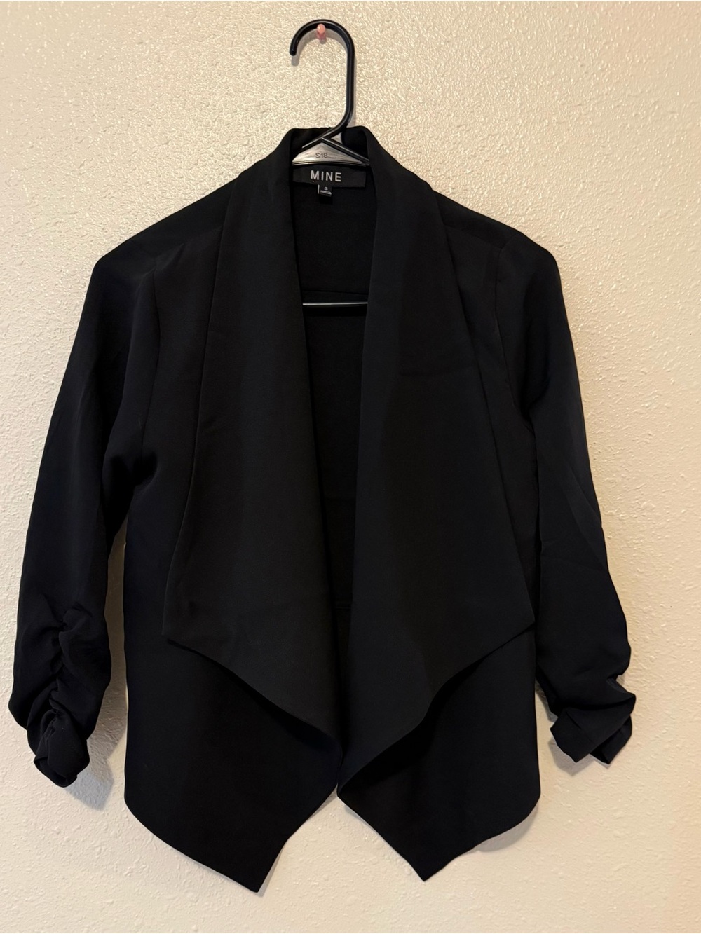 NWOT MINE Black Draped Open-Front Blazer